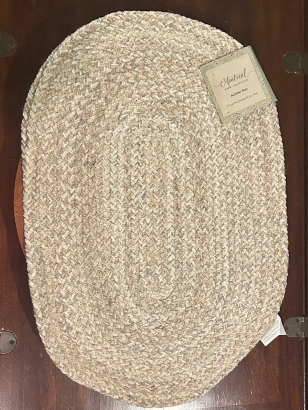 Beach Tan White Blue Braided Oval Jute Rug Natural Beige + Blue New Size 17 x 24